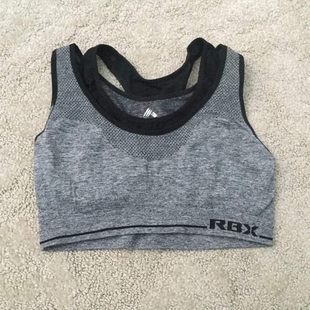 RBX Seamless Black, Grey Razorback Strappy Sports Bra Size L Workout Athletic
